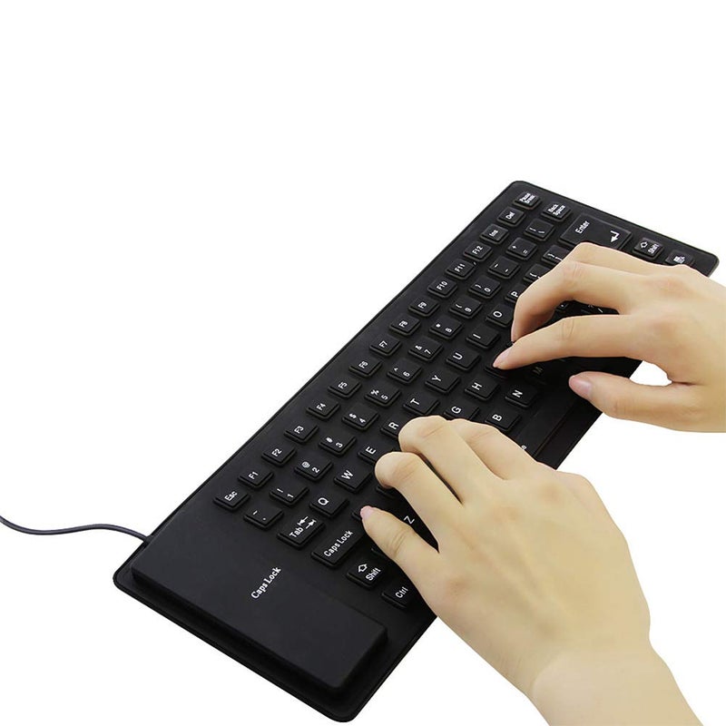 Sunffice Foldable Silicone Keyboard, USB Wired 85 Keys Waterproof Rollup Silent Typing Soft Touch Keyboard for PC Notebook Laptop(Black) - Image 2